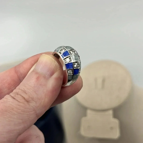 💍 Ross Simons Diamonique Blue Enamel Checkerboard Ring - Picture 14 of 16